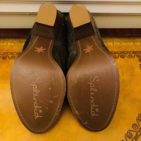 SPLENDID Womens Smoke Green Ruched Rodeo Almond Toe Stack Heel Leather Boots NEW - Picture 7 of 8